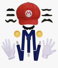 Super Mario Accessories - Mario Hat- Gloves - Mustache - One Size