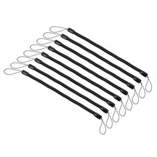 8 Pcs 8" Plastic Retractable Spring Coil Strap Key Holder Lanyard Black