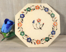 Dessous de Plat Plateau en Albâtre Pietra Dura Pierre Semi Precieuse Mosaïque