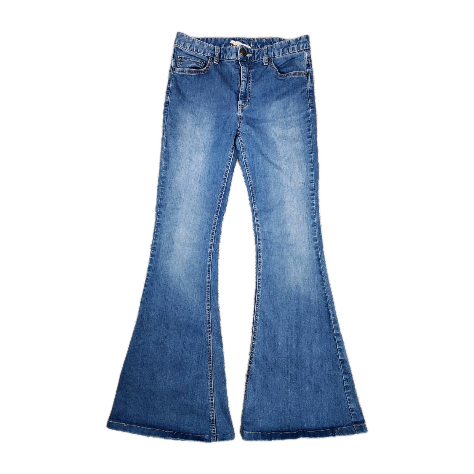 Free People Flare Jeans Womens 27 Blue Denim High Rise Y2K Boho Hippie Chic
