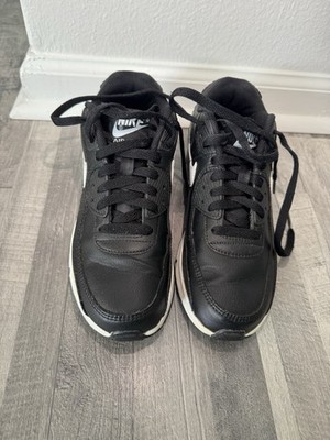 Childrens Big Kids Nike Air Max 90 LTR Black Leather Athletic Shoes Sneakers 7 Y