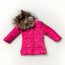 DKNY Puffer Jacket Girls 4T Removable Faux Fur Hood It Girl Hot Pink