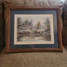 Stone Cottage Print By Jan Ward Calaski Pond Geese Country Girl Framed 18"×15"