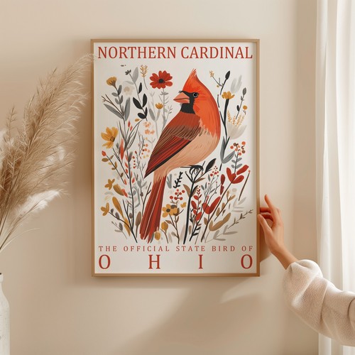 Ohio State Bird Art | Northern Cardinal Vintage Print | Nature Decor Gift - Picture 9 of 11
