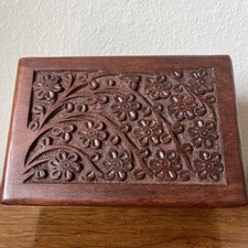 Tree of Life Trinket Box Medium Hand Engraved Wooden Natural Rosewood Box