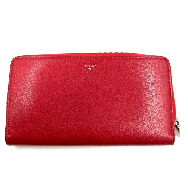 9.09 Live Celine Lambskin Large Zip Around Multifunction Wallet Red