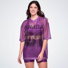 Zumba Ultrabright Oversized Mesh V-Neck - Purple Power  L XL  New 