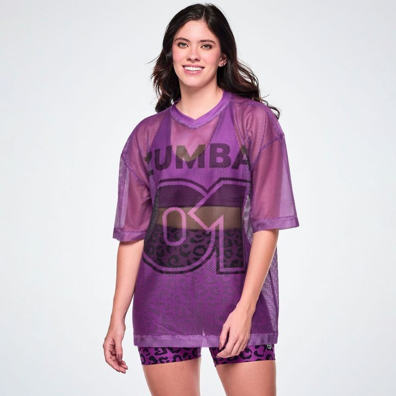 Zumba Ultrabright Oversized Mesh V-Neck  - Purple Power ~  L  & XL ~ New!