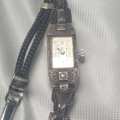 Stunning Antique Art Deco Sterling Silver Diamond Set Cocktail Watch Swiss