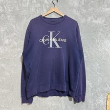 Calvin Klein Jeans Men's XL Logo Crewneck Sweater Navy Blue Faded Pullover Y2K