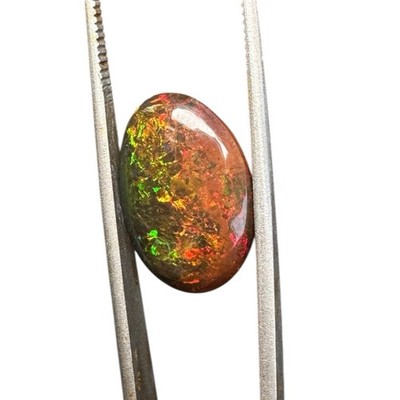 Fine 4.63ct Australian Lightning Ridge Black Opal Rub Straw Pattern Orange Green