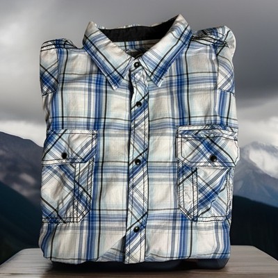 BKE Buckle Shirt Men s Short Sleeve Blue Plaid Athletic Fit Western Size XXL