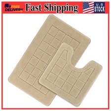 HEBE 2 Piece Bathroom Rug Set Non Slip Washable Microfiber Bath Mat Set