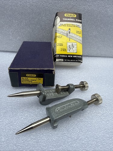 Vintage STANLEY No. 4TP Trammel Points ~ 1 Pair in Original Box With Papers