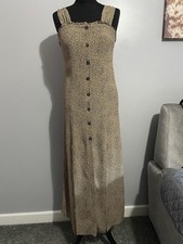 Topshop Beige Black Spot Print Boho Midi Dress Size 10 Button Front Dress