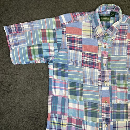 Saddlebred Shirt Mens Medium Patchwork Blue Red Plaid Casual Collar Button Down - Picture 3 of 11