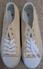 Women's Gold Glitter Bridal Wedding Sneakers Sparkle Bling Shoes Size 9.5 NWT