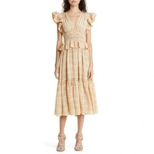 Ulla Johnson NWT Silk Bendetta V-Neck Ruffle Midi Dress Opal Size 6