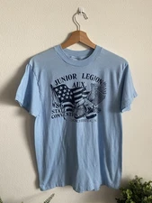Vintage 80s American Junior Legion Graphic T-Shirt Blue Mens Size S