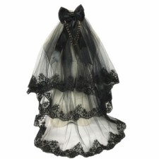 Black Bridal Wedding Veil Lace Edge with Comb Bow Gothic Lolita Party White New