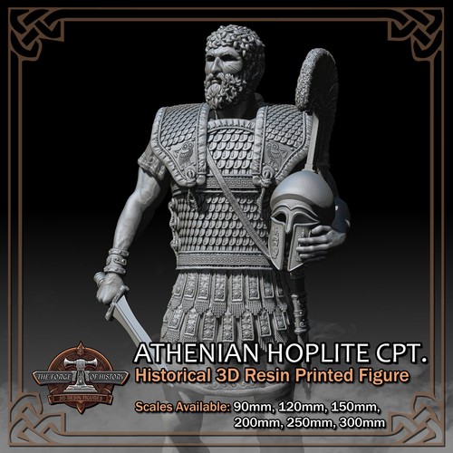 Greek Athenian Hoplite Captain - 3D Resin Print Figure Kit - Scale 90mm to 300mm - Picture 7 of 16