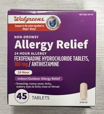 Walgreens Non-Drowsy 24 Hour Allergy Relief 180 Mg 45 Tablets Exp 08/25