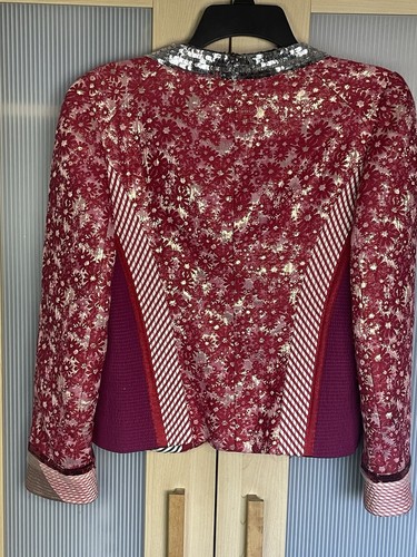 MARC JACOBS Sz 6 Red & Silver Blazer Vintage Wool Silk Party Designer Holiday - Picture 4 of 6