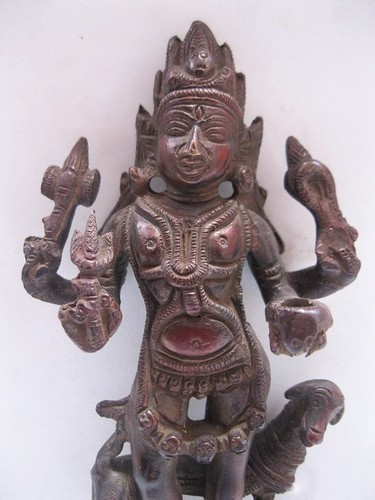 Antique Old Brass Bronze Kal Bhairav Statue - Lord Kaal Bhairava Idol--5.5" - Picture 6 of 8
