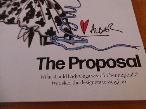 WWD Magazine Lady Gaga Wedding dresses w designer drawings; Cannes; Salma 2015 F - Picture 2 of 9