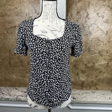 Elodie Floral Top Shirt Blouse Women's Small NWOT Black White Button Up NEW