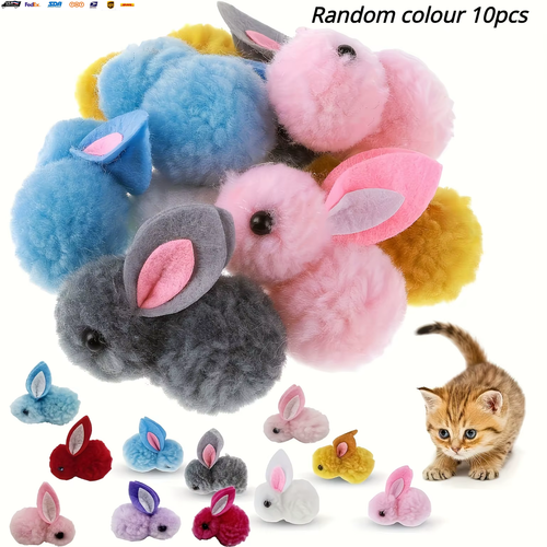10Pcs Color Random Plush Bunny Cat Toys, Soft, Interactive Cat Toy Rabbit Balls,