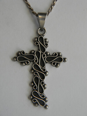 Vintage 925 Sterling Silver Deluce Taxco Mexico Cross Pendant & 16 ...