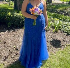 Women’s Royal Blue Mermaid Prom Dress LaceUpBack Size 16 original price $479