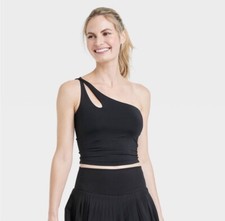     Women's Light Support Asymmetrical Cropped Sports Bra All In Motion Black XS