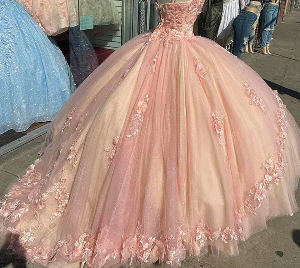 Vestido Quinceañera Rosa Claro Con Flores Foto 2 de 2