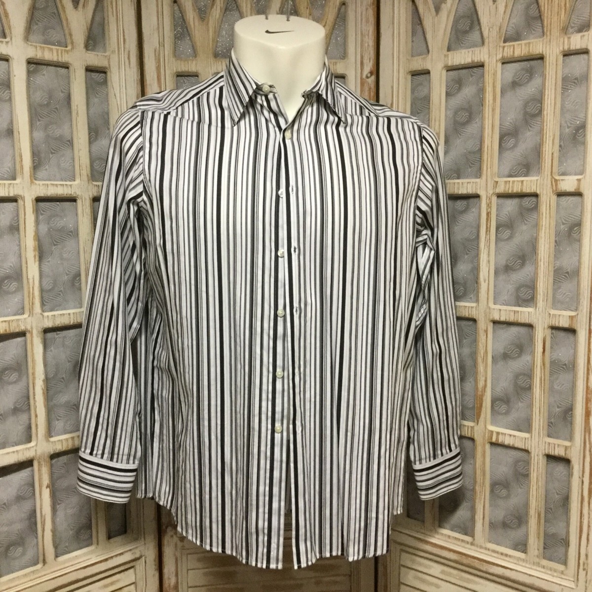 slim fit dress slacks Men's French Collar Striped Business Non-iron Long-sleeved Shirt – chicoud main image 1