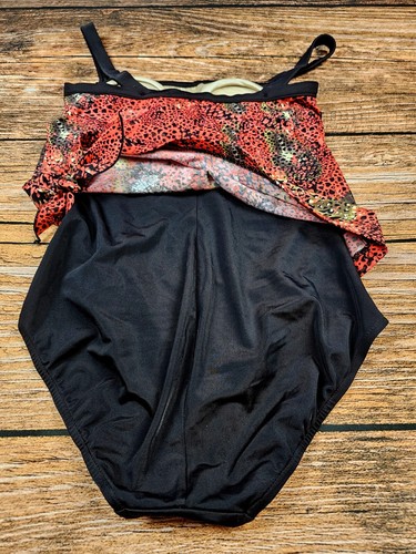 VTG Maxine Of Hollywood Sz 10 One Piece Tankini Swimsuit Animal Print Red Black - Picture 7 of 11