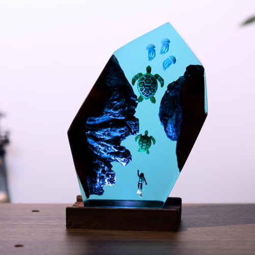 Ocean Resin Lamp, Ocean Gift, Resin Art Lamp, Handmade Bedside Nightlight, Epoxy