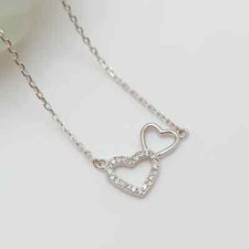 Interlocking Heart Necklace 925 Sterling Silver Cubic Zirconia Dainty Necklace