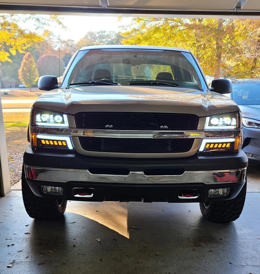 Black LED Headlights DRL Bumper Lamps For 2003-07 Chevy Silverado 1500 2500 3500 - Image 2 of 4