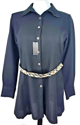 DAKS LONDON Damen schwarz L/S ABEND SHIRT KLEID Gürtel U/U/weich - S - UVP 289£