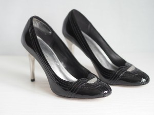 black shoes with silver heels