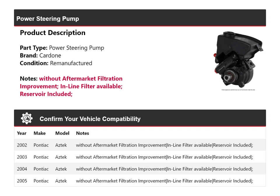 For 2002-2005 Pontiac Aztek Power Steering Pump Cardone 2003 2004 - Image 2 of 4