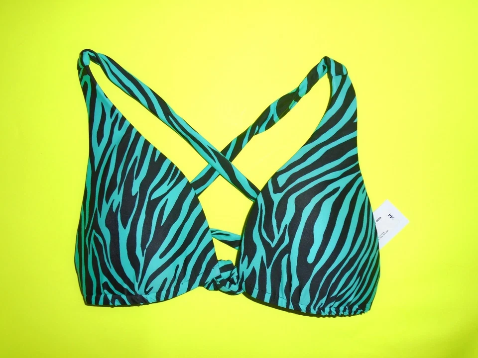 Womens Designer Bisou Bikini TOP ONLY S Push Up Green Black $44 Zebra Animal - Image 2 of 4