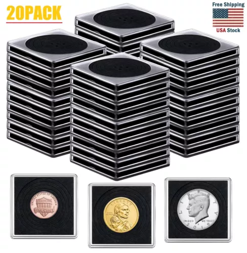 20PCS 40mm Adjustable Acrylic Coin Collection Cases with Sponges Dollar Supplies