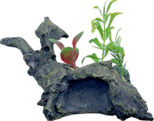 Driftwood with Green Plants Aquarium Resin Ornament Terrarium Decoration