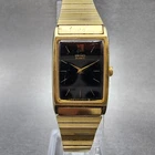 Seiko Tank Watch Women 17mm Black Dial Gold Tone Rectangle 2C20-5830 New Battery