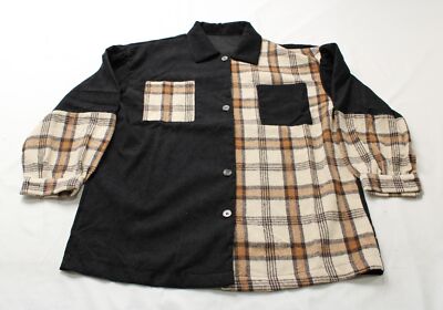 Shein Women's Lune Plaid Patched Pocket Corduroy Coat AG4 Black Medium 