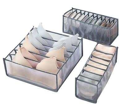 Foldable 3 PC Set Organizer Divider Closet Storage Box For Underwear Bra Sock