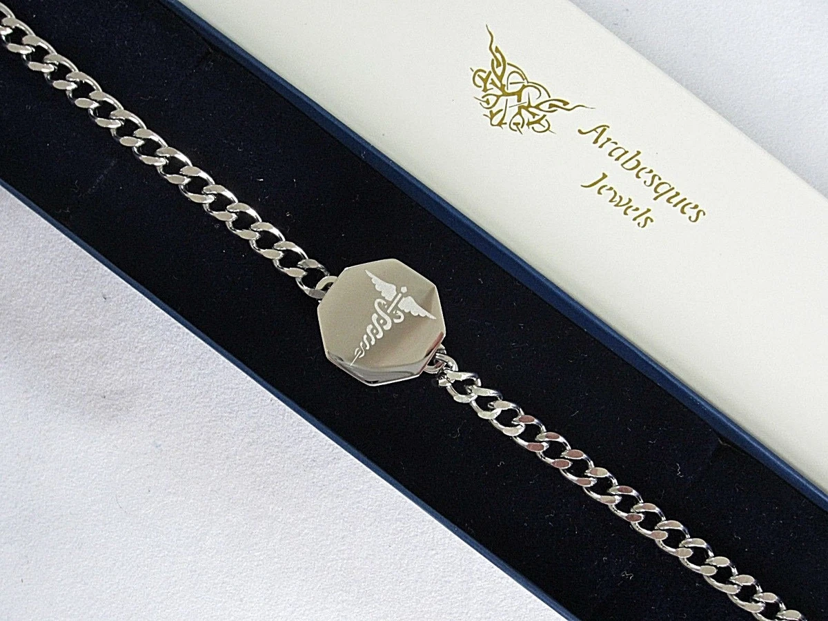 WATERPROOF STAINLESS STEEL SOS BRACELET MEDIC ALERT LADIES MENS TALISMAN SILVER